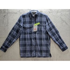 Wrangler Mens Small Blue All Terrain Gear Flannel Plaid Shirt Shacket Western